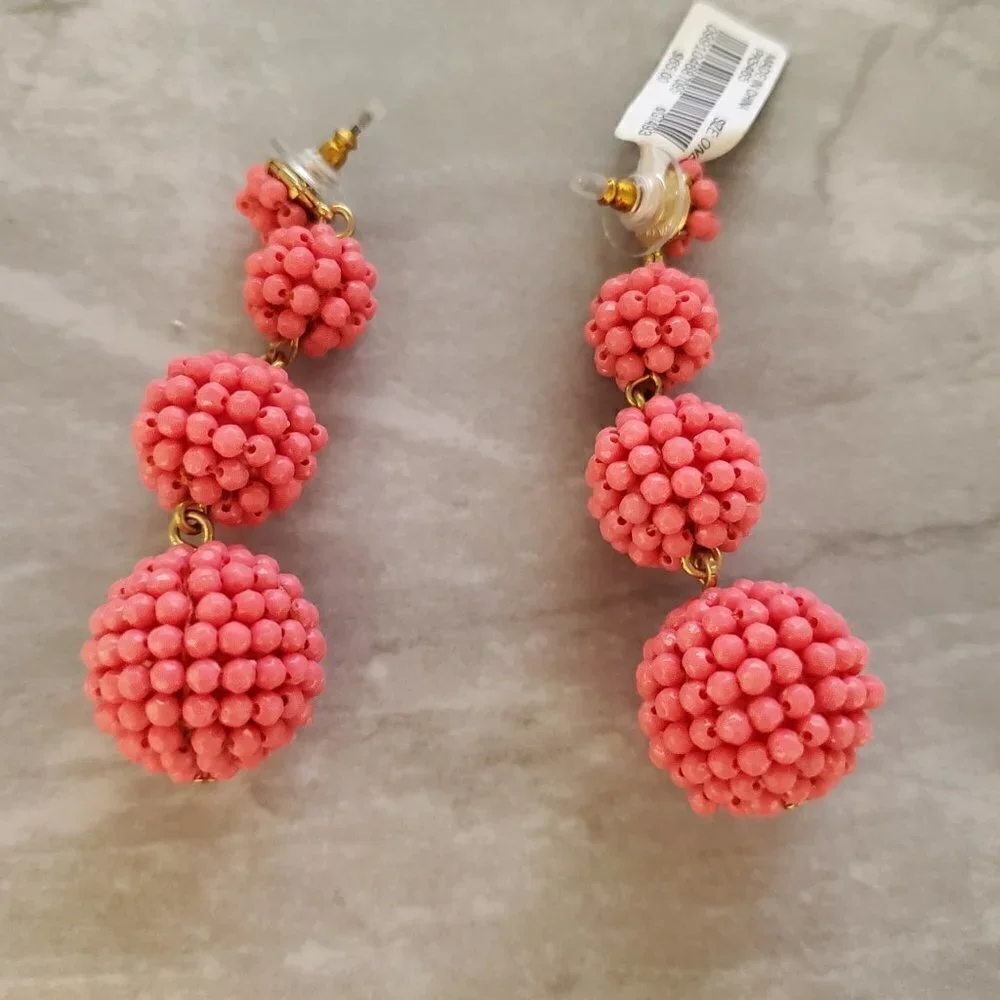 💕 NEW J.Crew Pink Beaded Beads Drop Dangle Earrings 💕